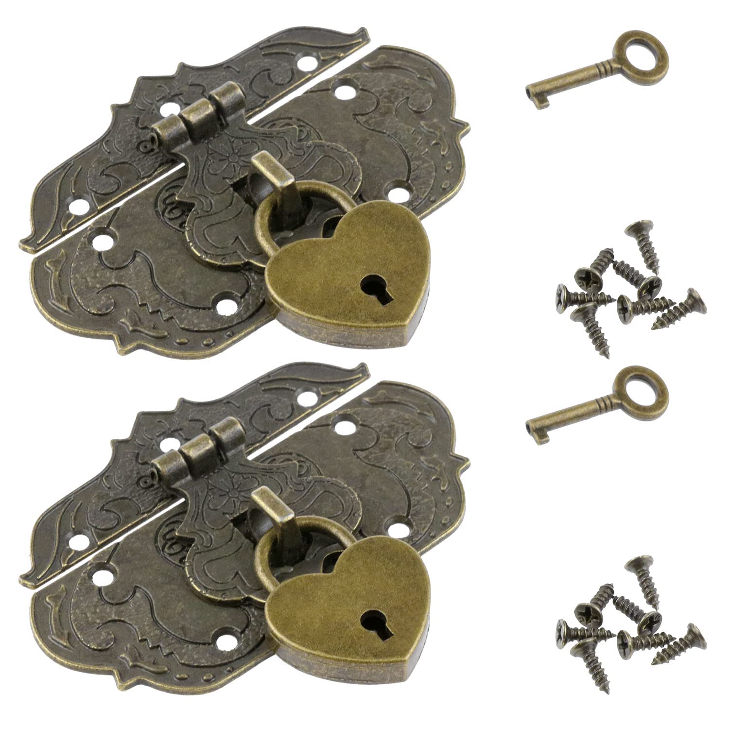 Antique Carved Decorative Buckle and Heart-shaped Padlock Zinc